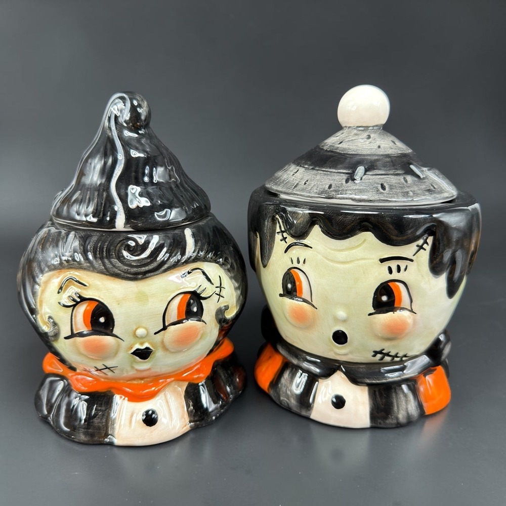 Johanna Parker Transpac Halloween Monster Bride & Groom Jar Container Set NEW